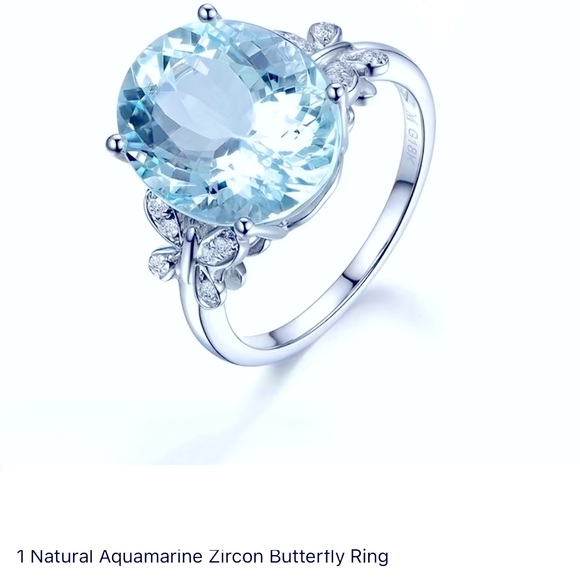 ♥️Aquamarine Blue Oval Cut Zircon,Butterfly white Zircon stones 18K gold plated - Picture 3 of 12